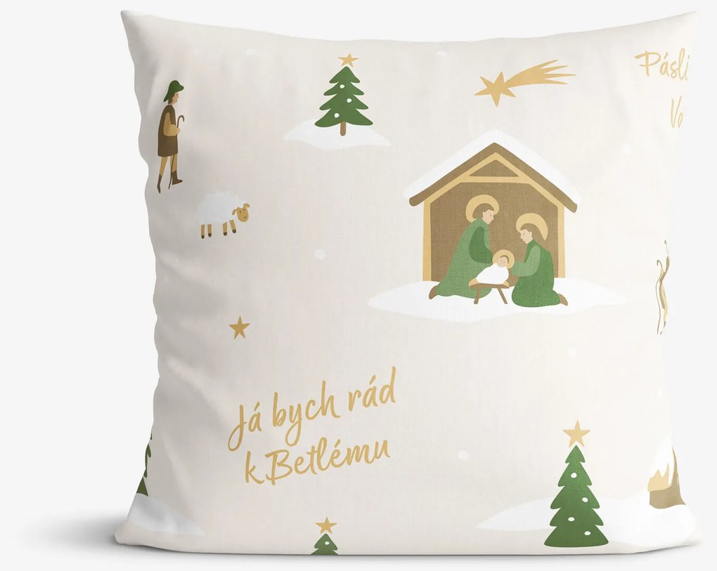 Goldea vianočná bavlnená obliečka na vankúš - pásli ovce valaši 40 x 40 cm