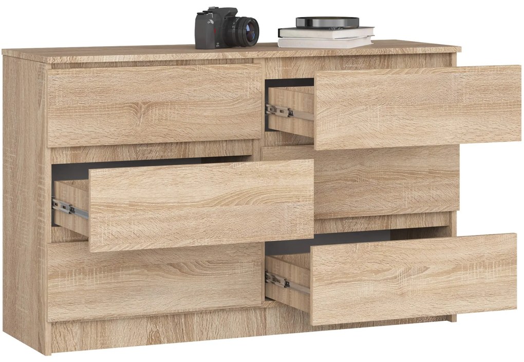 Komoda Kuba 120 cm 6 zásuviek dub sonoma