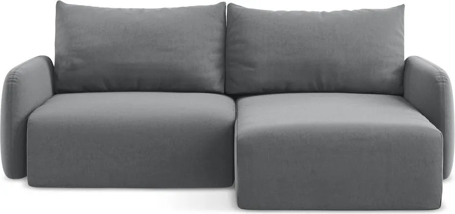 Sivá zamatová rozkladacia/s úložným priestorom rohová pohovka (pravý roh/s leňoškou) Kalena – Makamii