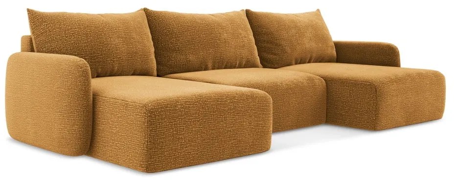 Oranžová rozkladacia/s úložným priestorom rohová pohovka Kalena – Makamii