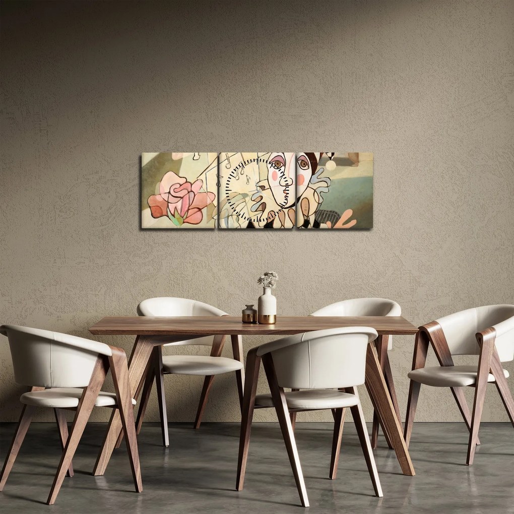 Obraz - Kubizmus - harlequin and rose (s hodinami) (90x30 cm)
