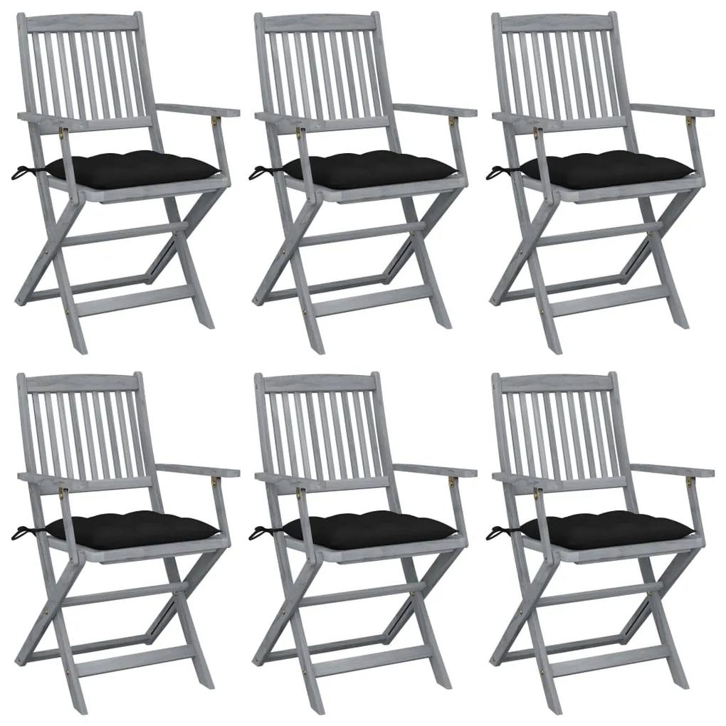 Skladacie vonkajšie stoličky s podložkami 6 ks akáciový masív 3065429