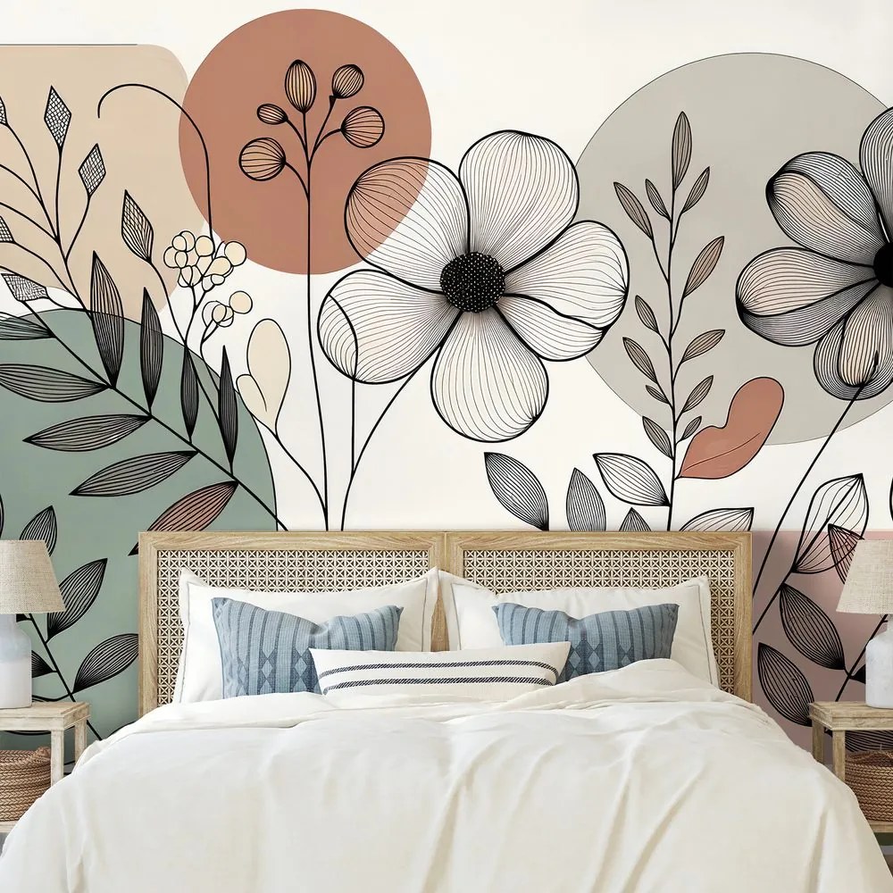 Samolepiaca fototapeta abstraktné kvety a listy