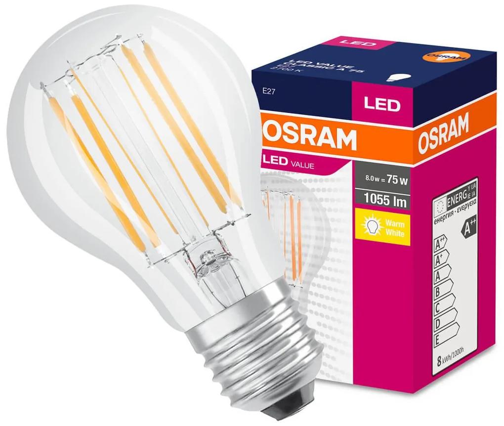 Úsporná LED žiarovka OSRAM, E27, 8W, 1055lm, teplá-biela