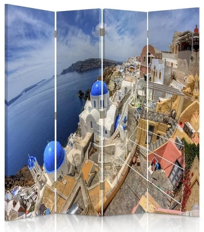 Ozdobný paraván Santorini - 145x170 cm, štvordielny, obojstranný paraván 360°