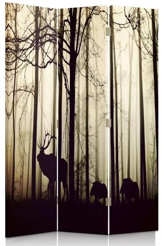 Ozdobný paraván Jelen v lese Fog Brown - 110x170 cm, trojdielny, obojstranný paraván 360°