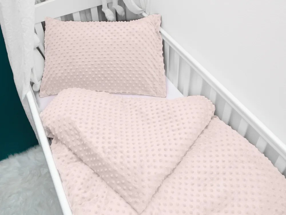 Biante Detské posteľné obliečky do postieľky Minky 3D bodky MKP-010 Púdrovo béžové Do postieľky 90x130 a 40x60 cm