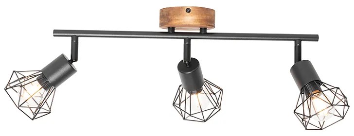 Reflektor čierny s dreveným otočným a naklápacím 3-svetlo - Mosh