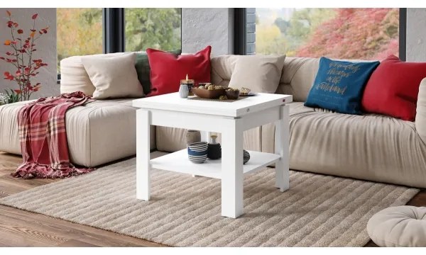 Rozkladací konferenčný/jedálenský stôl s odkladacou poličkou LIA biela