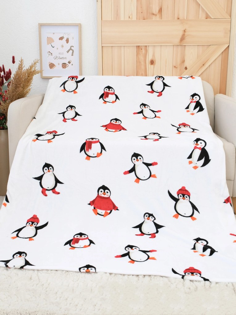 Deka mikroplyš Exclusive 150 × 200 cm – Tučniaky bielej