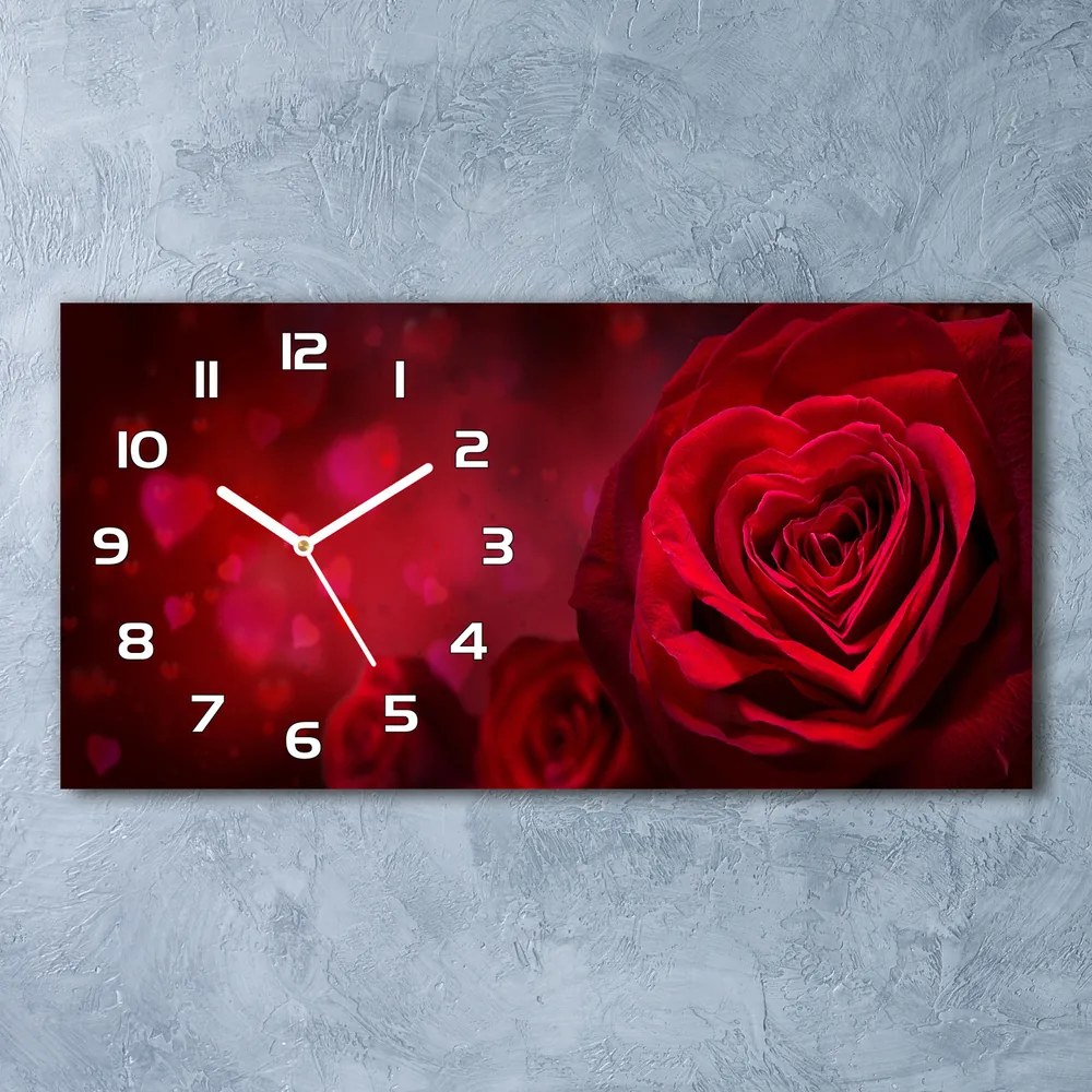 Sklenené hodiny na stenu Červená ruža srdce pl_zsp_60x30_f_75608886