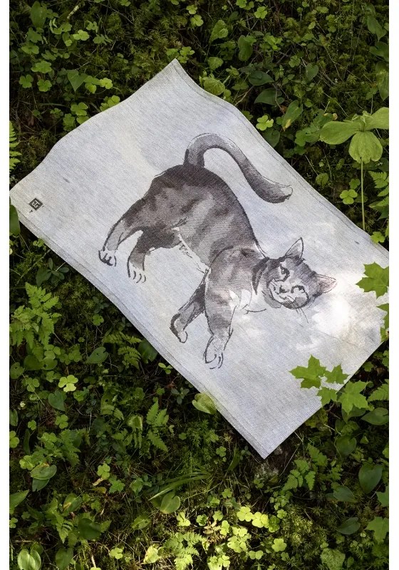 Ľanová utierka Kissa 46x70, sivo-čierna