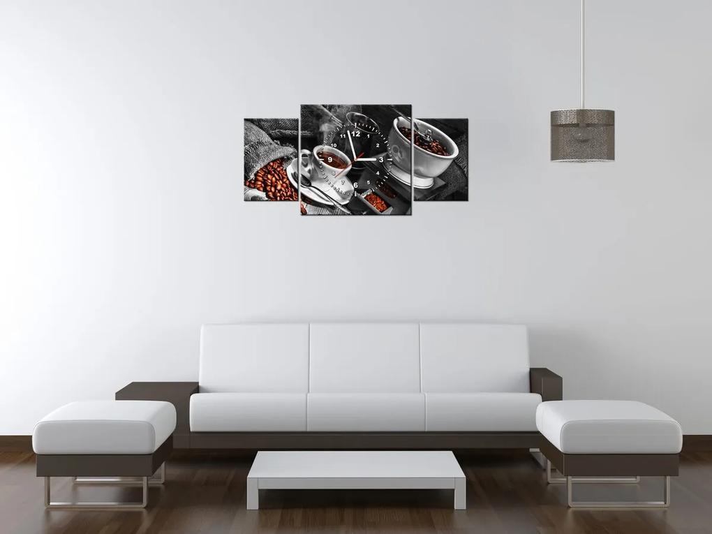 Gario Obraz s hodinami Káva arabica - 3 dielny Rozmery: 90 x 30 cm