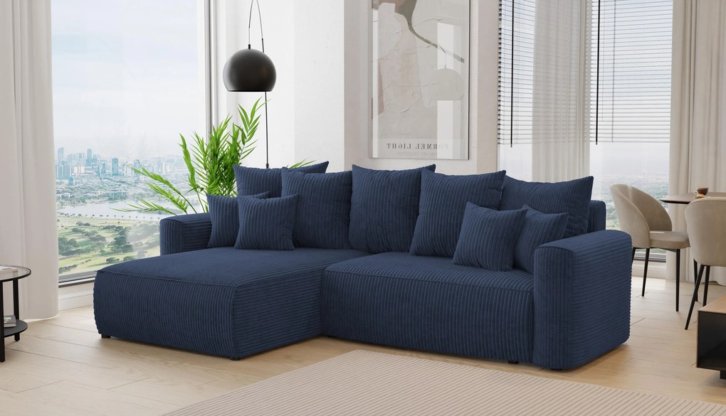 Rohová sedačka Baria (L) (tmavomodrá). Akcia -20%. Vlastná spoľahlivá doprava až k Vám domov. 1133085