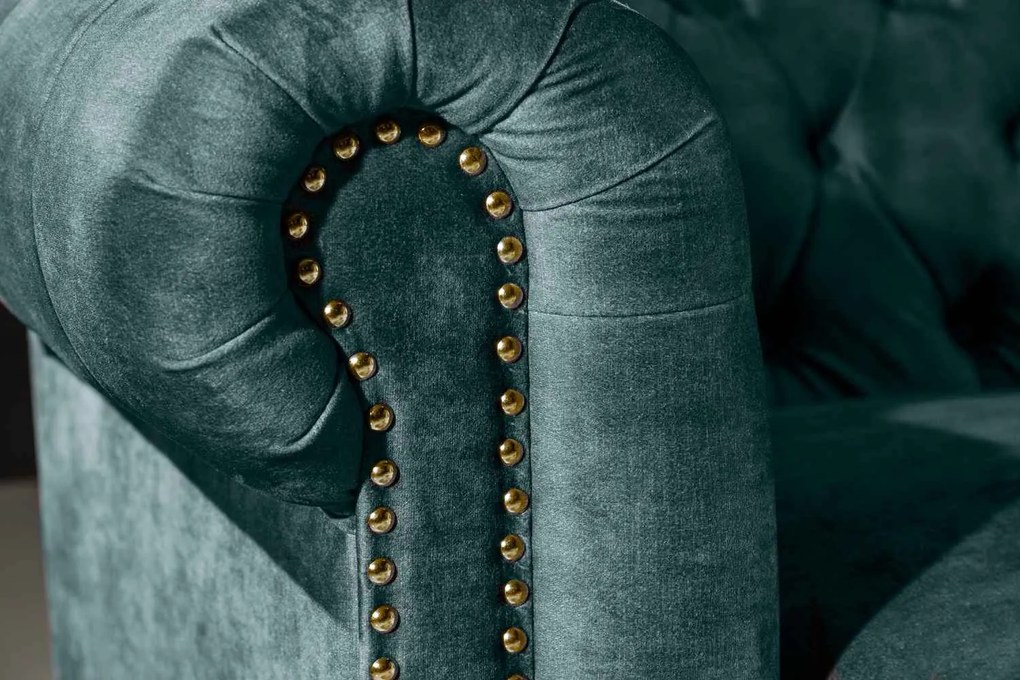 Dizajnová trojsedačka Chesterfield 205 cm petrolejový zamat