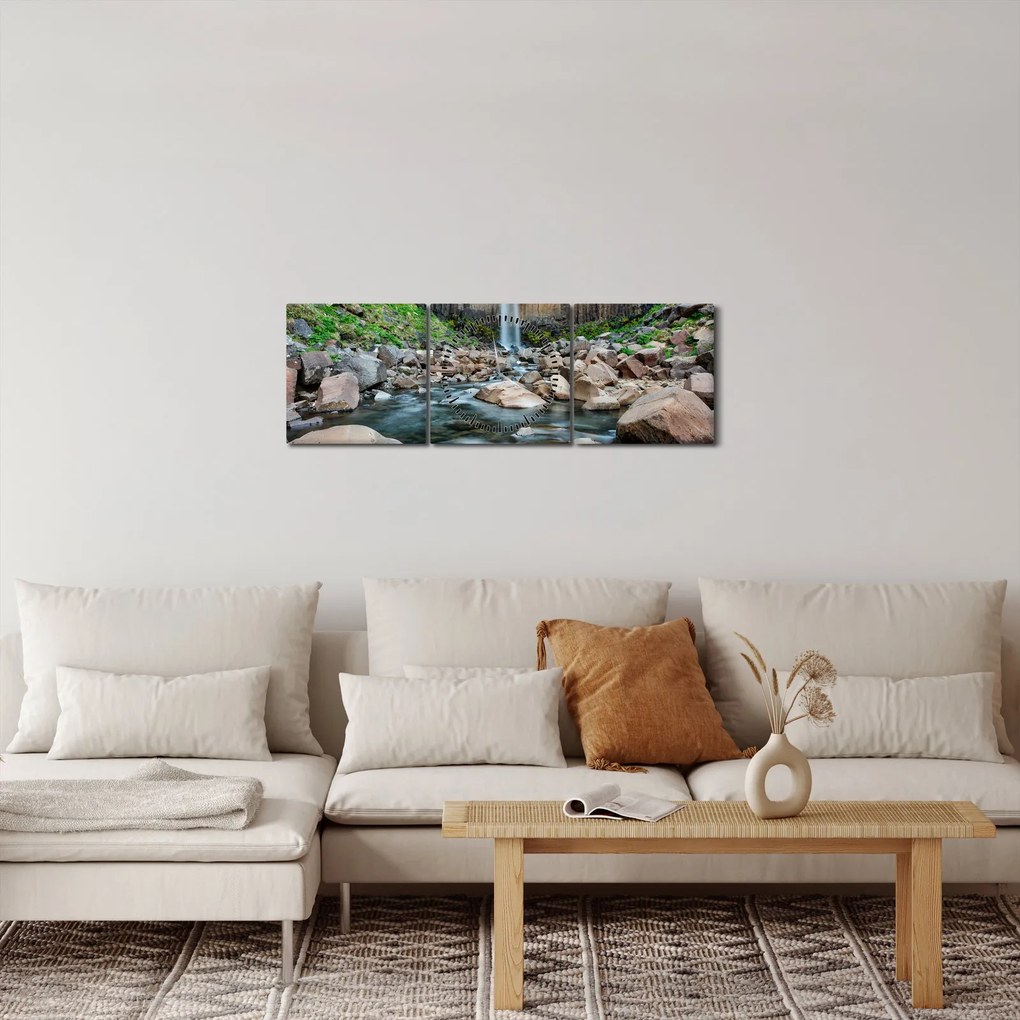Obraz - Vodopád Svartifoss, Island (s hodinami) (90x30 cm)