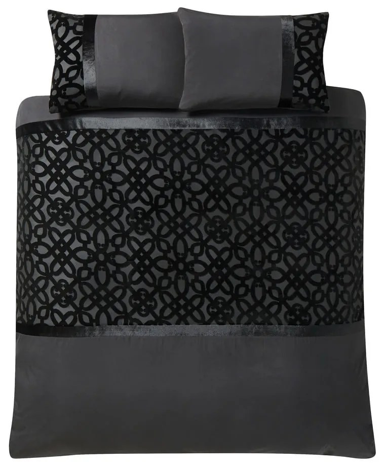 Čierne zamatové obliečky na dvojlôžko/predĺžené 230x220 cm Lattice Cut – Catherine Lansfield