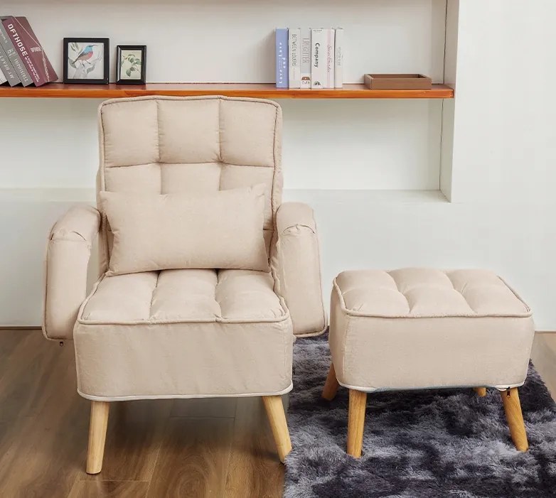 Relaxačné kreslo Carlos béžové s taburetkou