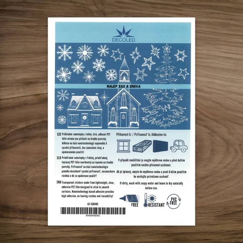 DECOLED Vianočné nálepky na okno A4 snehové vločky