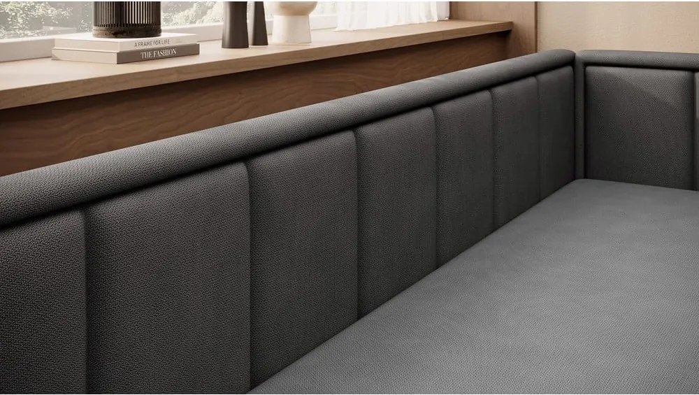 Tmavosivá ženilková rozkladacia/s úložným priestorom pohovka 214 cm Fulgeo – ELTAP