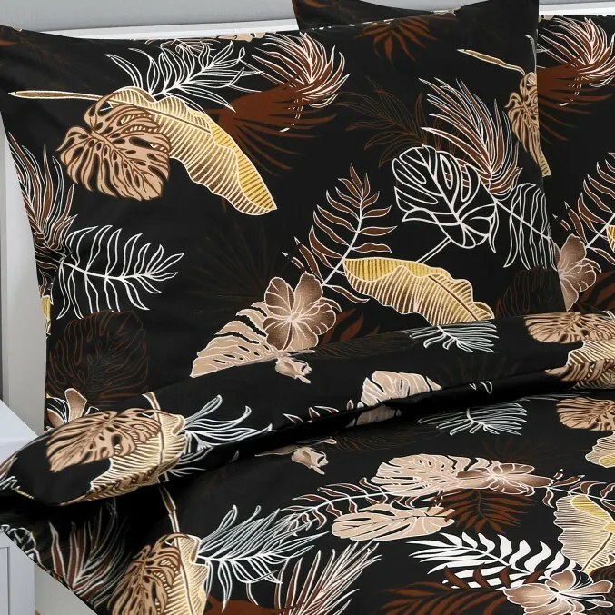 Bellatex Bavlnené obliečky Monstera tmavohnedá, 140 x 200 cm, 70 x 90 cm