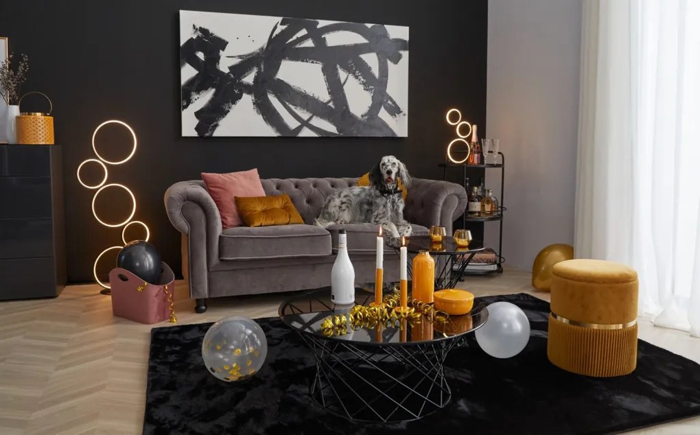 Pohovka Chesterfield, stredně šedá látka