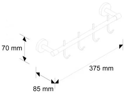 Vešiak so 4 háčikmi L300, 37,5 cm