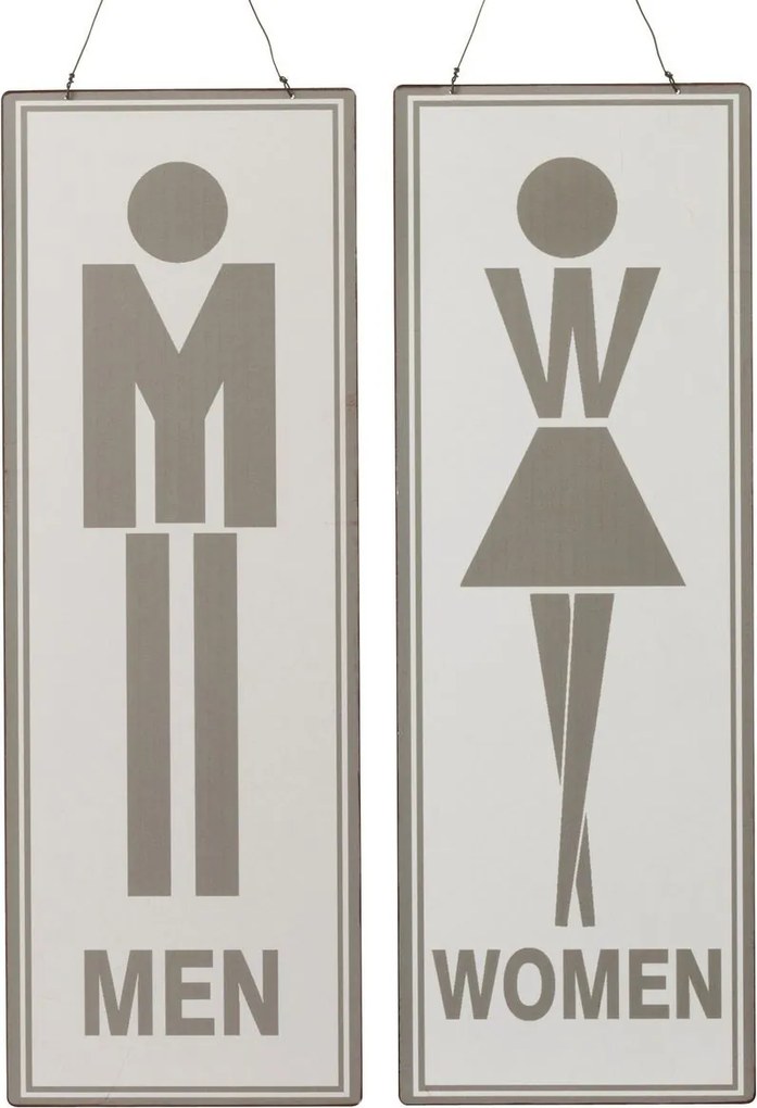 2ks závesná kovová ceduľa Men Women, Femmes Hommes - 16*46 cm