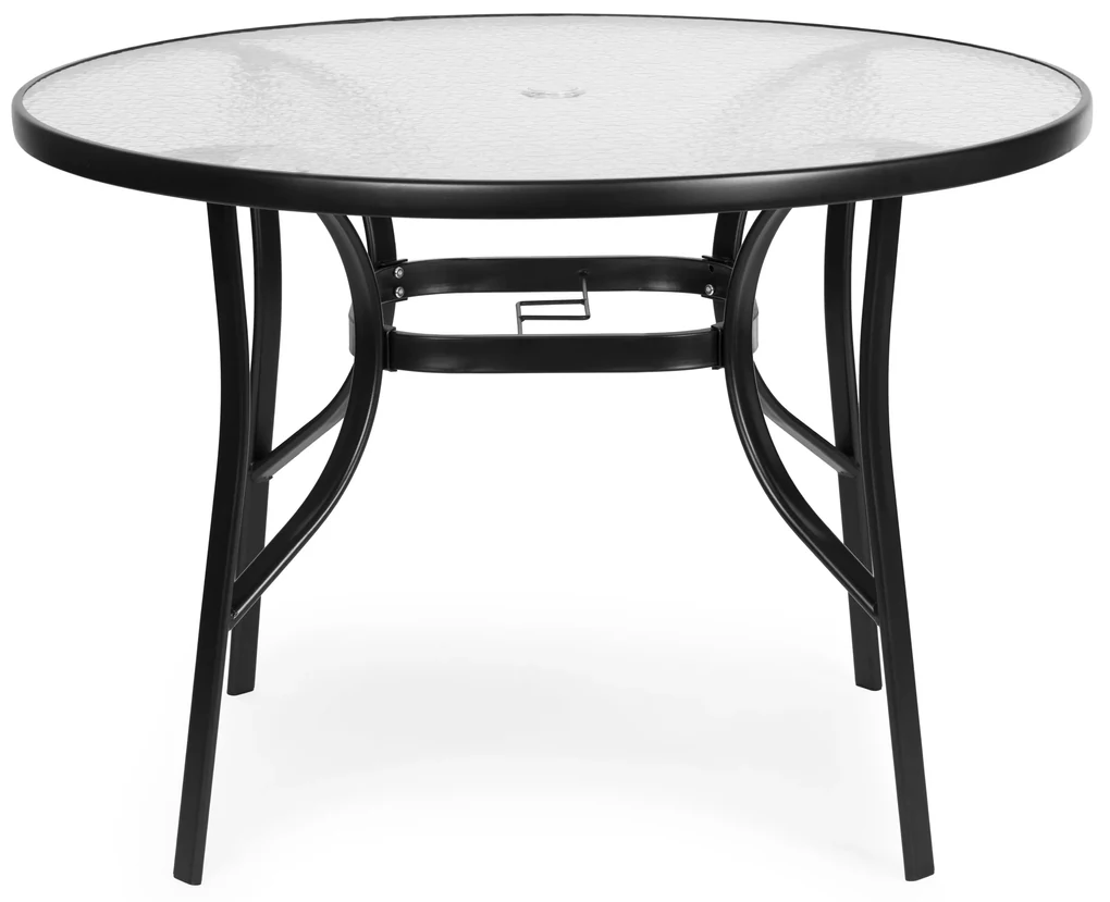Okrúhly záhradný stôl 100 cm, tvrdené sklo, otvor na slnečník, MultiGarden