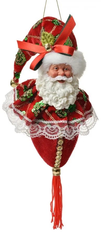 Závesná dekorácia hlava Santa so zdobnou čiapkou - 8*8*35 cm
