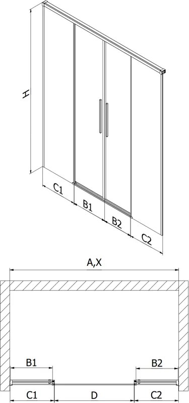 Mexen Rox, posuvné sprchové dvere 200 cm, 8mm číre sklo, oceľový profil, 8C2-200-002-97-00