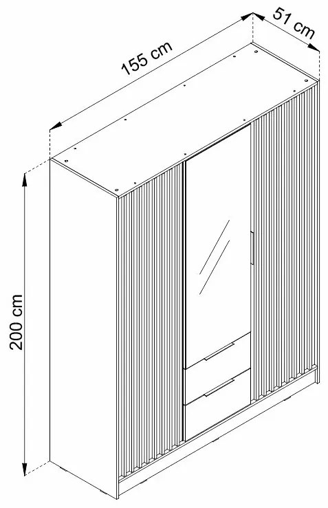 Šatní skříň Nelly 155 cm se zrcadlem dub artisan/černá