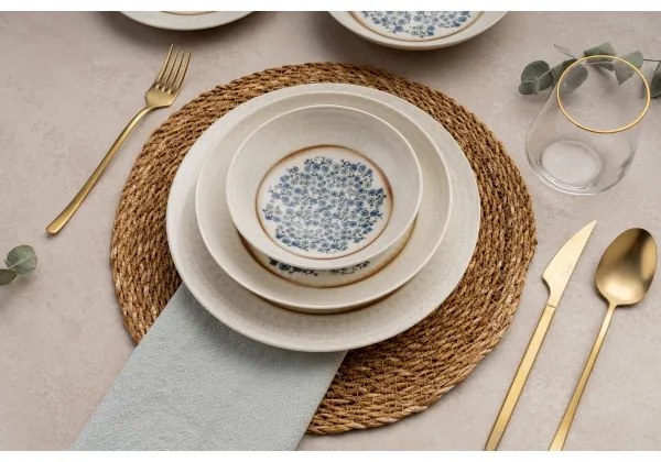 Jedálenská súprava 24 ks, modrá/béžová, porcelán