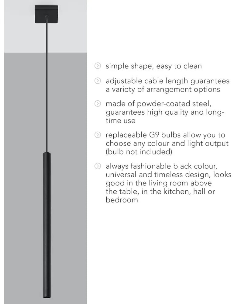 Čierne závesné svietidlo Sollux Fideus Single