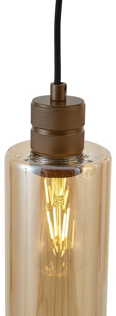 Hotelová elegantná závesná lampa tmavý bronz s jantárovým sklom 5-svetiel - Stavelot