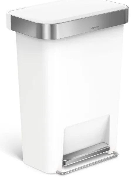 Obdĺžnikový pedálový kôš 45 l biely plast/nerez, biela