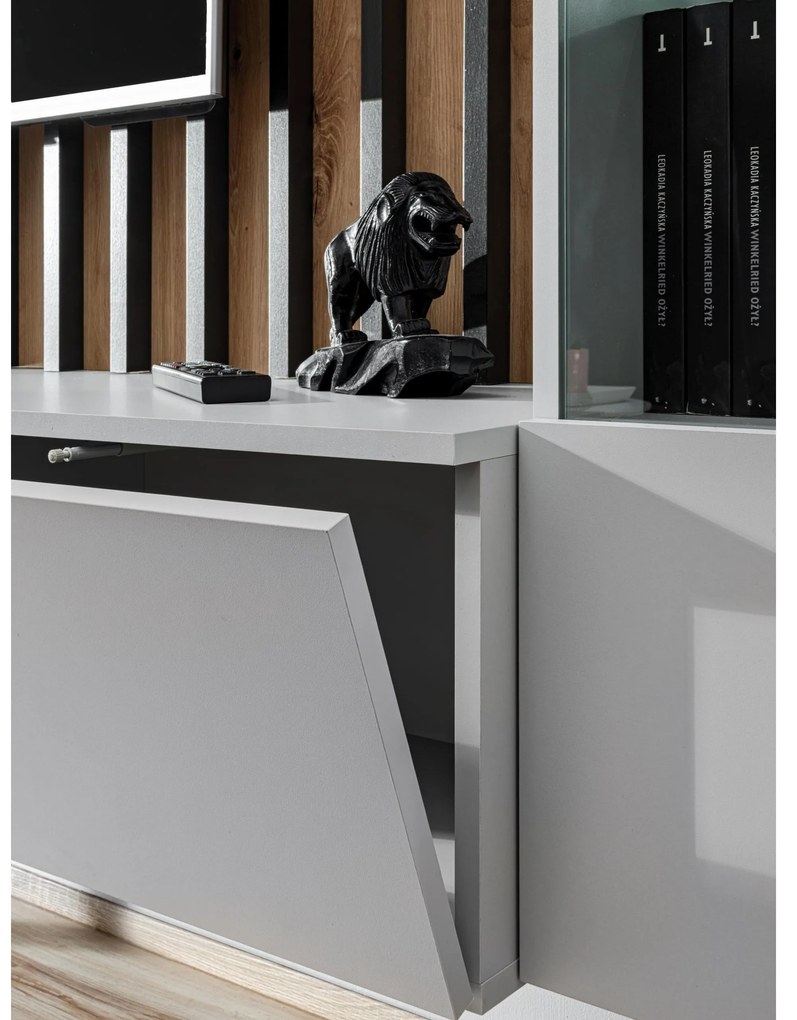 Obývacia stena Vertic (dub artisan + perla gray) (s LED osvetlením). Akcia -12%. Vlastná spoľahlivá doprava až k Vám domov. 1097586