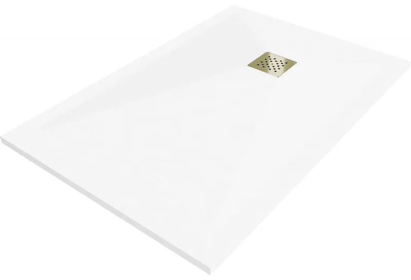 Mexen Stone+ štvorcová kompozitná vanička 120 x 100 cm, biela, zlatý kryt - 44101012-G
