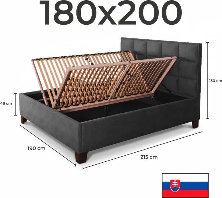 Posteľ čalúnená MONRA + lamelový rošt + matrac EMI