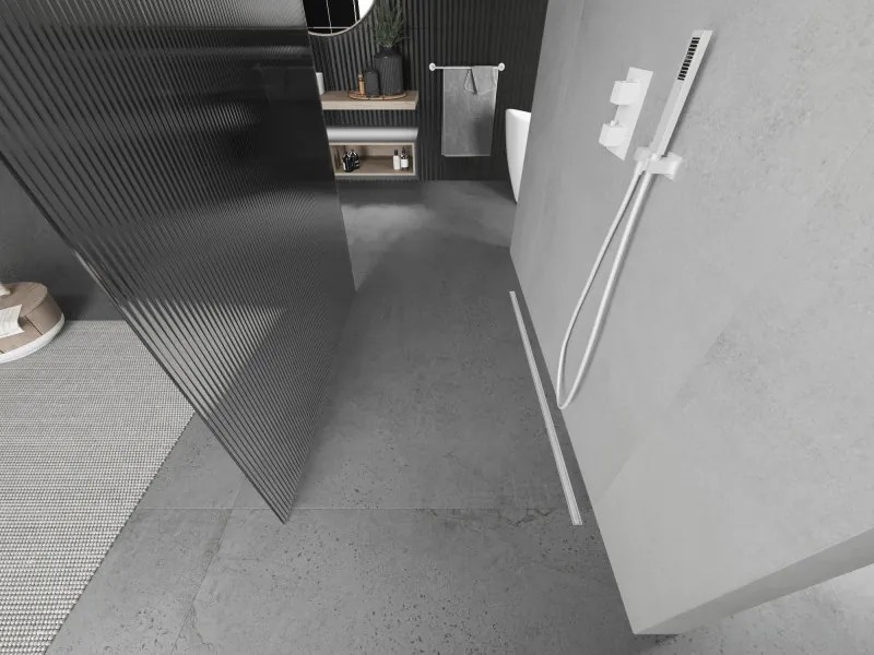 Mexen Kioto, sprchová zástena Walk-In 100 x 200 cm, 8mm sklo s rebrovým vzorom, biela profil, 800-100-002-20-09