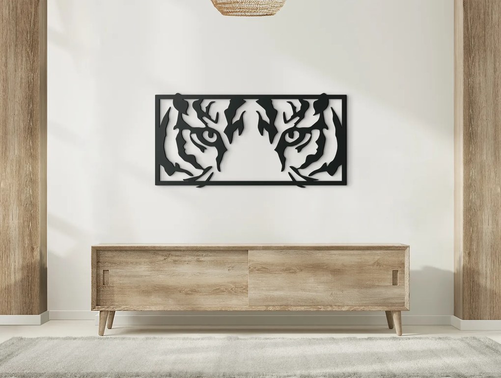 drevko 3D obraz na stenu Pohľad tigra Rozmer obrazu: 22 x 44,5 cm, Farba dekorácie: Čierna