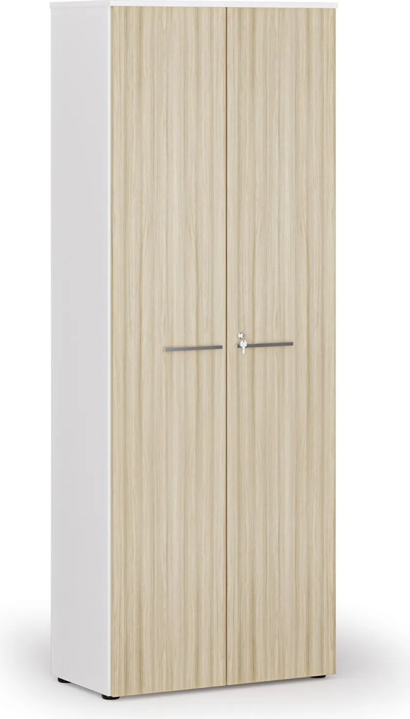 Kancelárska skriňa s dverami PRIMO WHITE, 800 x 420 x 2128 mm, biela/dub prírodná