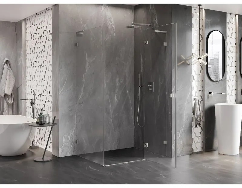 Mexen Lunar, L výklopný sprchový kút pravý 80 x 70 cm, 8mm číre sklo, oceľový profil, 834L-080-070-97-00-P