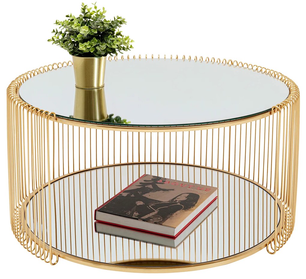 Wire Double konferenčný stolík Ø80 cm mosadzný