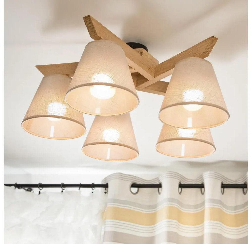 Brilagi - LED  Prisadený luster ANTHONY 5xE14/40W/230V dub/béžová BG1462