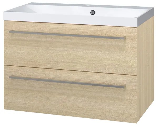 Mereo Mereo, Bino, kúpeľňová skrinka s umývadlom z liateho mramoru 81 cm, biela, dub, MER-CN631M