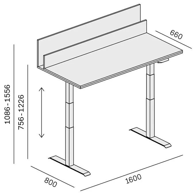 Výškovo nastaviteľný stôl SINGLE LAYERS, 160x80 cm, 2 motory, s prepážkami, dub prírodný/dub morený