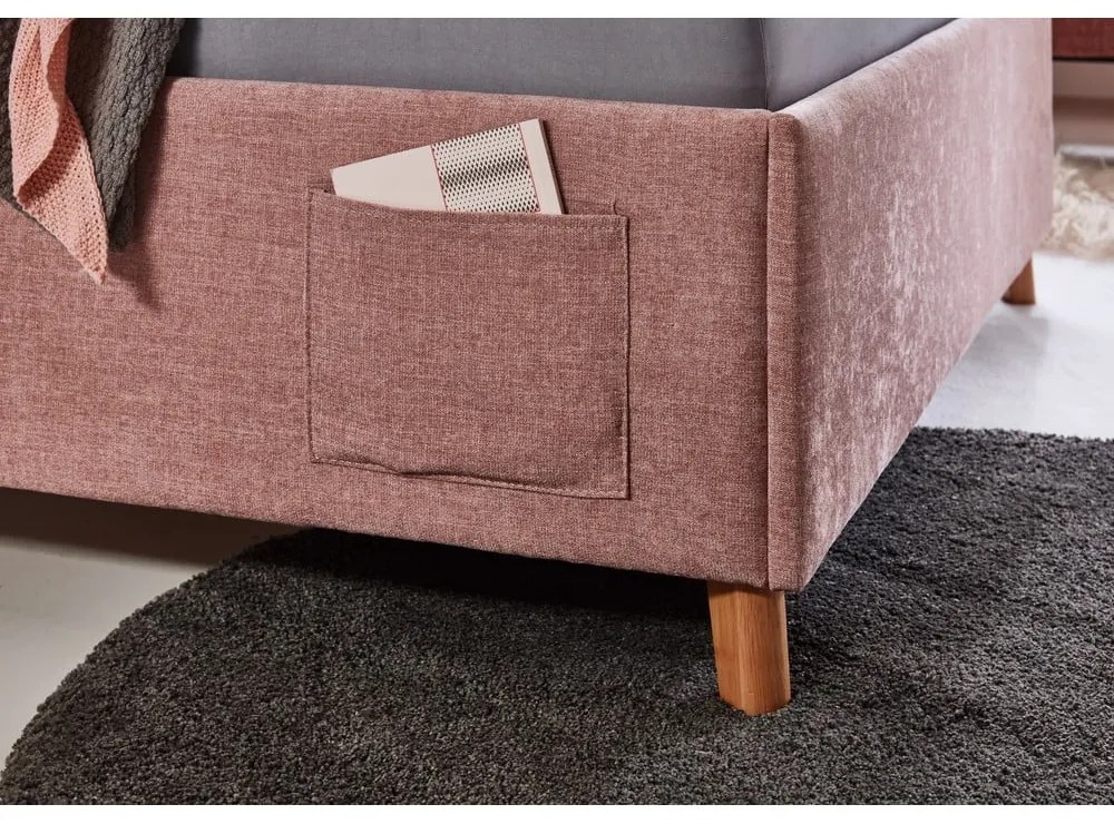 Ružová čalúnená detská posteľ s úložným priestorom s roštom 140x200 cm Fun – Meise Möbel