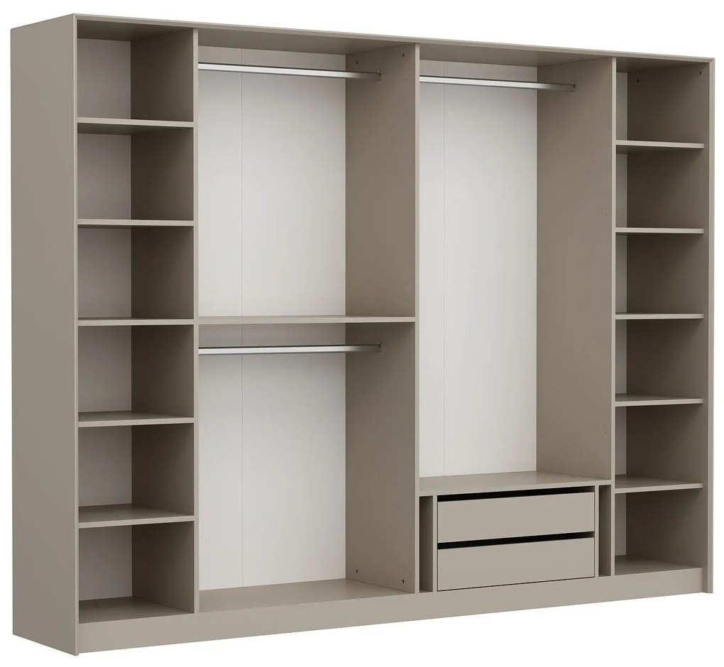 Elegantná šatníková skriňa DeLuxe s dymovými dvierkami a zlatými akcentami 210 x 270 x 52 cm, biela