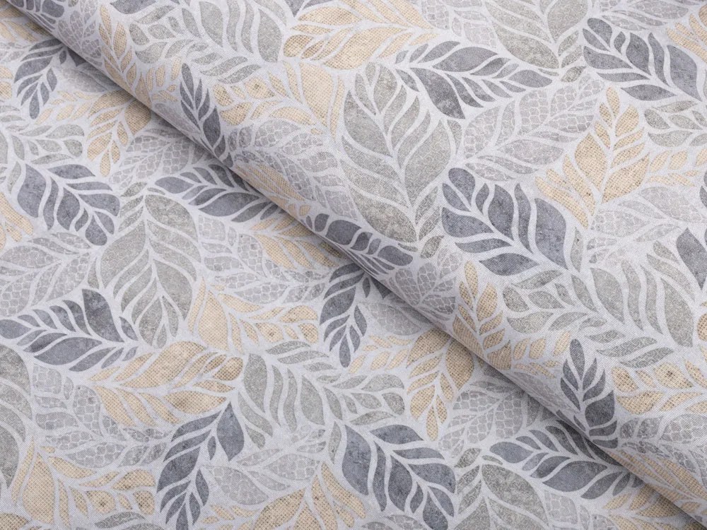 Biante Dekoračný oválny obrus PML-057 Mozaika žltosivých listov na sivom 140x220 cm
